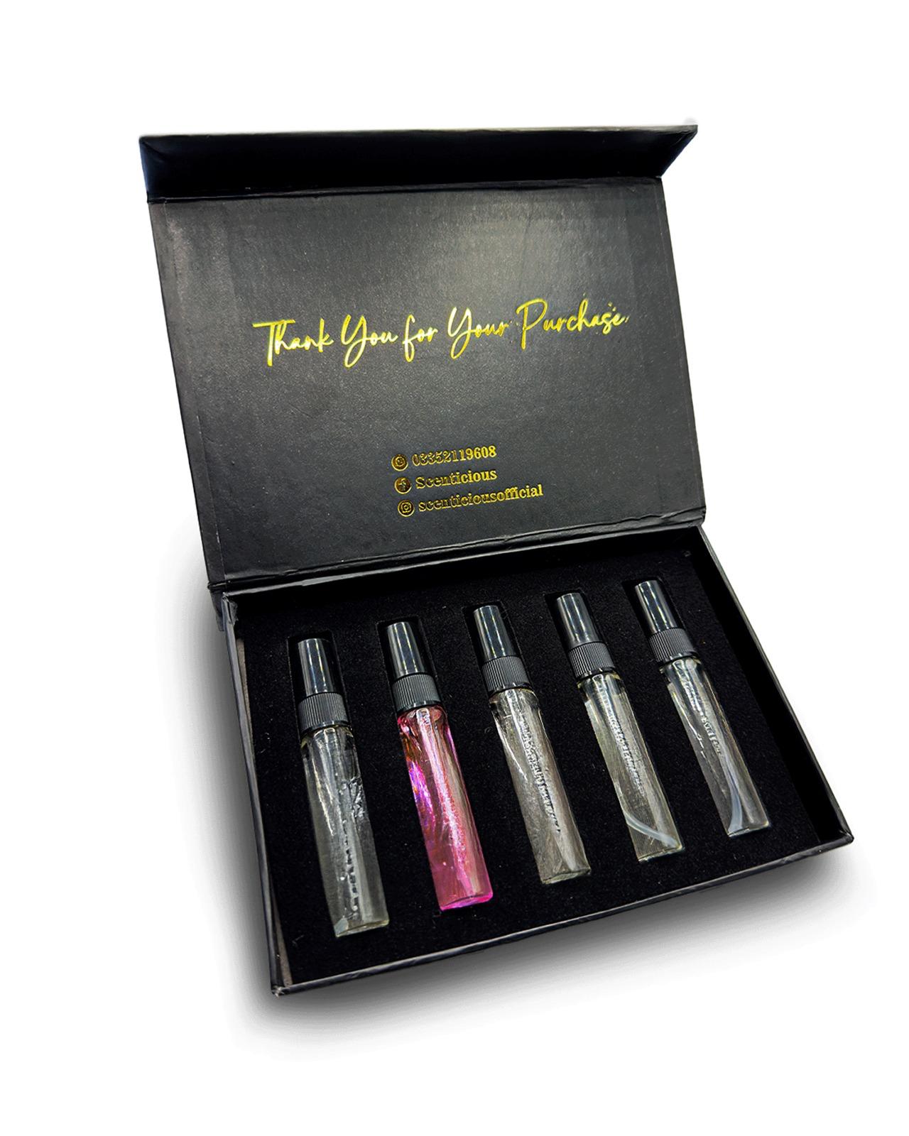 ✨ Discover Your Signature Scent Five 5ml testers. Your choices. Your vibe. Your scent journey starts here.