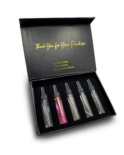 ✨ Discover Your Signature Scent Five 5ml testers. Your choices. Your vibe. Your scent journey starts here.